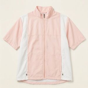 adidas Light Pink & White Short Sleeve Zip Jacket